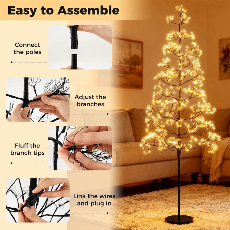 Costway 5/6/7 FT Lighted Alpine Tree with 1500 White LED Lights,