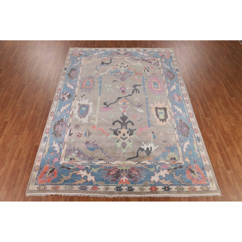 Colorful Oushak Oriental Rug Hand-Knotted Transitional Wool Carpet - 8'9" X 11'9"