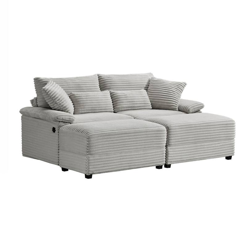 Double Chaise Lounge Set with Reversible Ottoman - Soft Corduroy Fabric, Storage Ottomans,USB Port, Multi-Functional Seat/Table