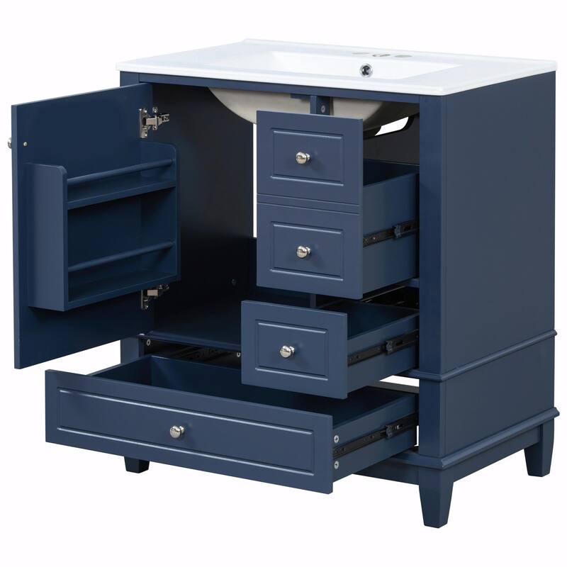 30" Bathroom Vanity with Sink, Soft-Close Door, One Door with Shelf & Three Drawers