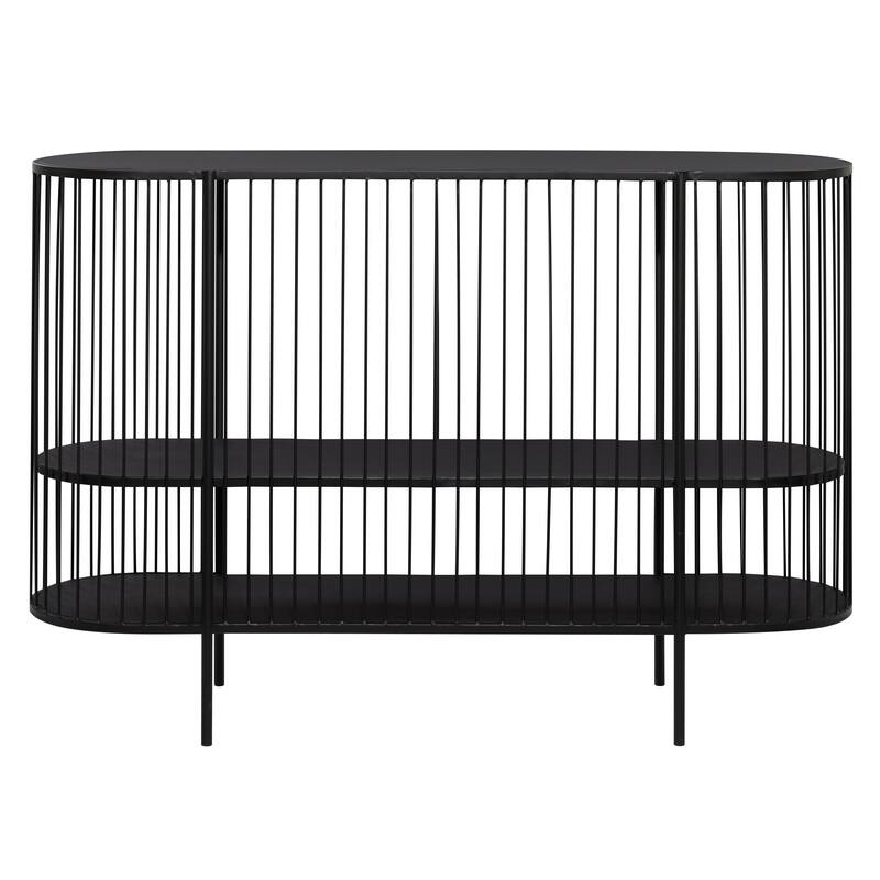 Metal Narrow Oval 2 Shelf Console Table with Open Wire Frame - Black - Roche River Decor