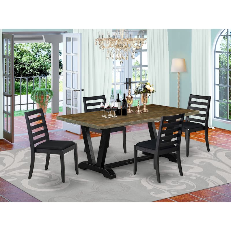 East West Furniture dining room set - a wooden table & Stackable Modern chairs - Wire-brushed Black (Pieces & Seat Options)