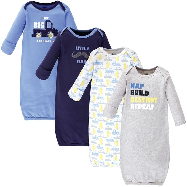 slide 1 of 1, Luvable Friends Baby Boy Cotton Long-Sleeve Gowns 4pk, Trucks 0-6 Months - Trucks