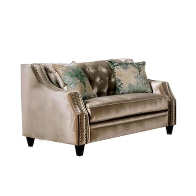 Love Seat with Bench Style Cushion Design in Champagne