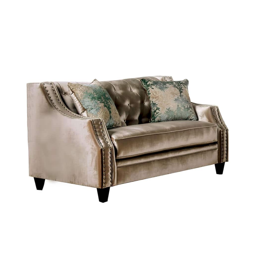 Love Seat with Bench Style Cushion Design in Champagne