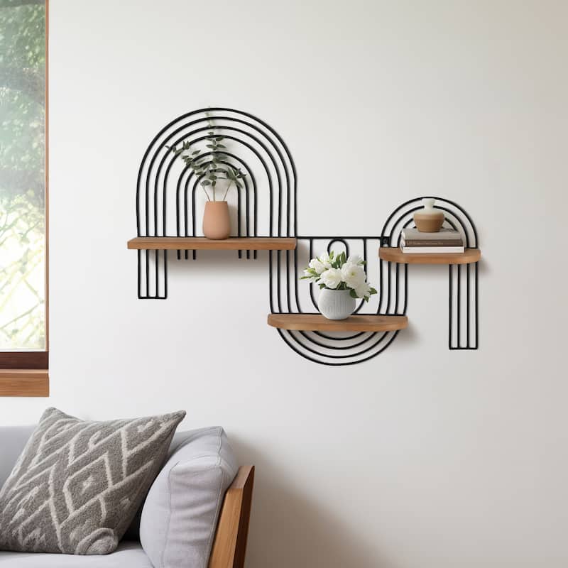 Sagebrook Home 18'' Metal, Wood Brown and Black Loopy Wall Decoration, Unique and Stylish Design for Many Rooms - 24" x 4" x 18" - Solid Wood Brown - 24" x 4" x 18"