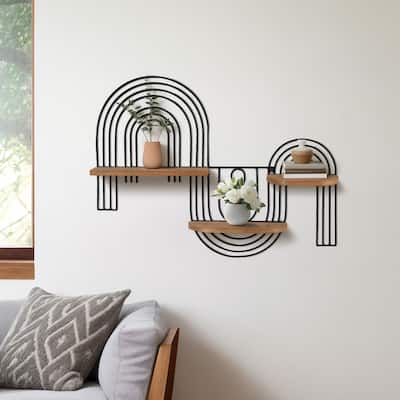 Sagebrook Home 18'' Metal, Wood Brown and Black Loopy Wall Decoration, Unique and Stylish Design for Many Rooms - 24" x 4" x 18"