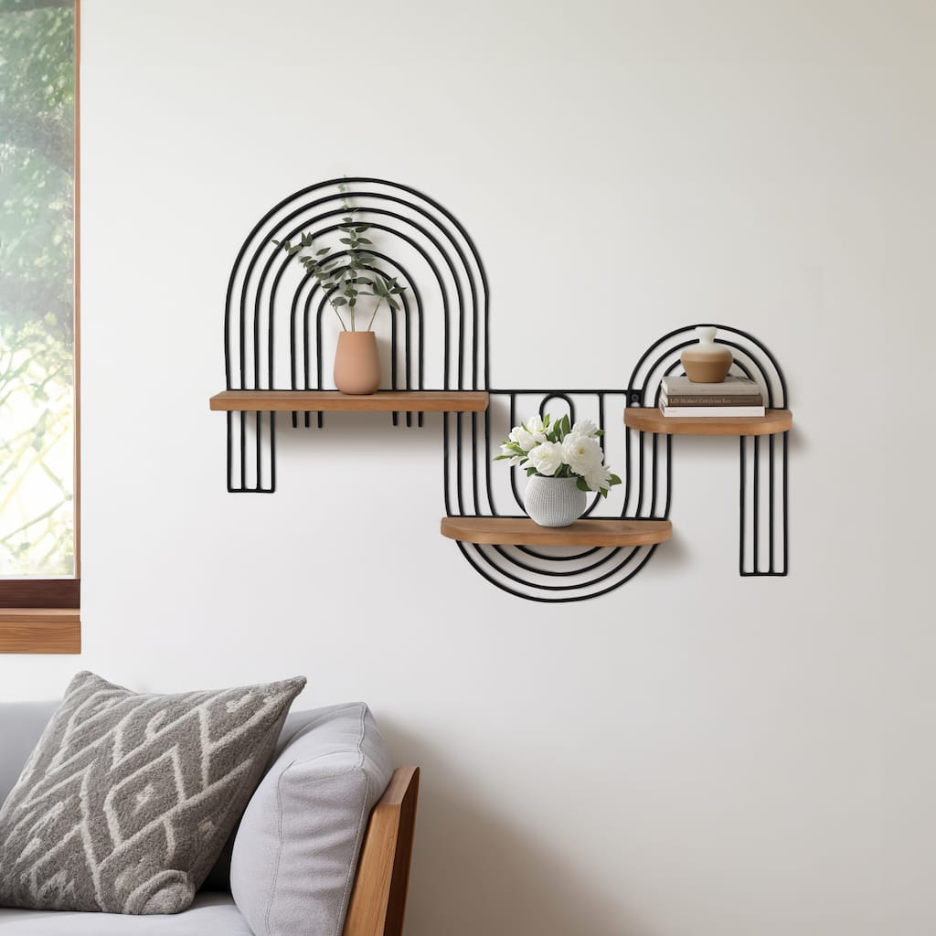 Sagebrook Home 18'' Metal, Wood Brown and Black Loopy Wall Decoration, Unique and Stylish Design for Many Rooms - 24" x 4" x 18"