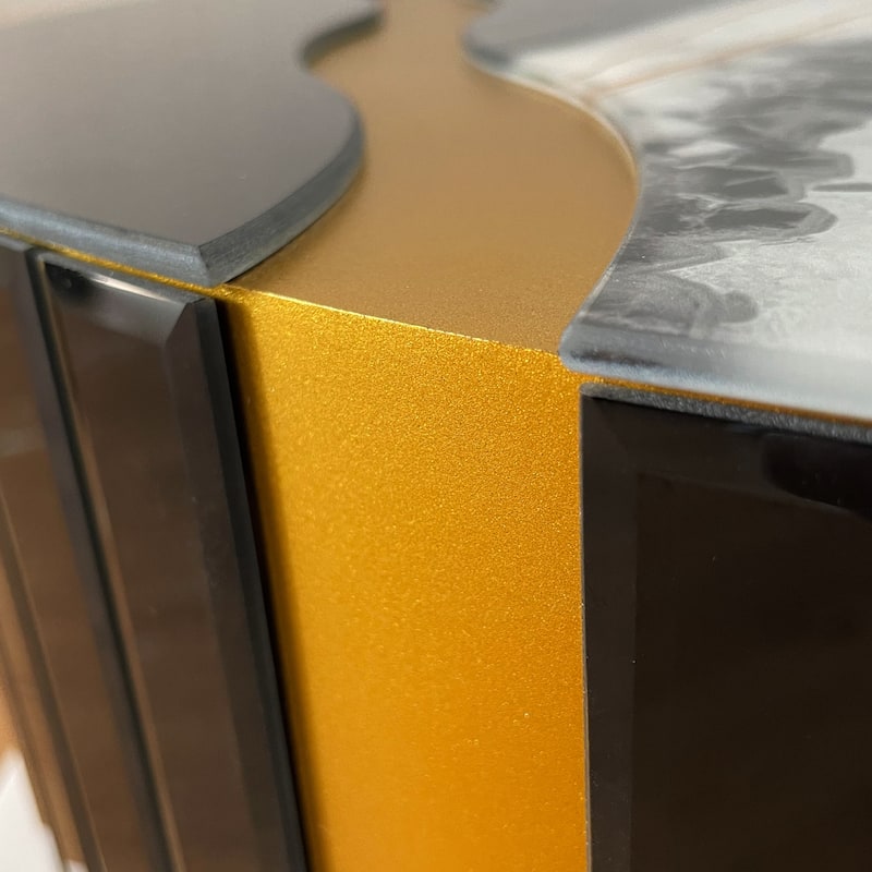 Marble pattern sticker Round Coffee Table, Cylindrical Silver Mirror with Gold Dust Finish, Modern Home Decor Table