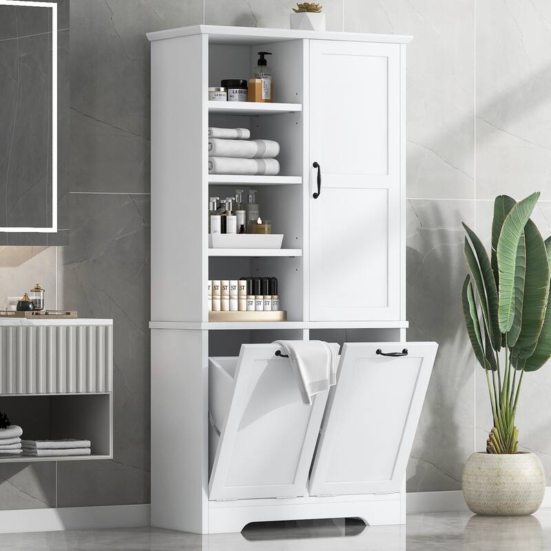 Bathroom Storage Cabinet with Doors, Drawers & Tilt-Out Laundry Hamper