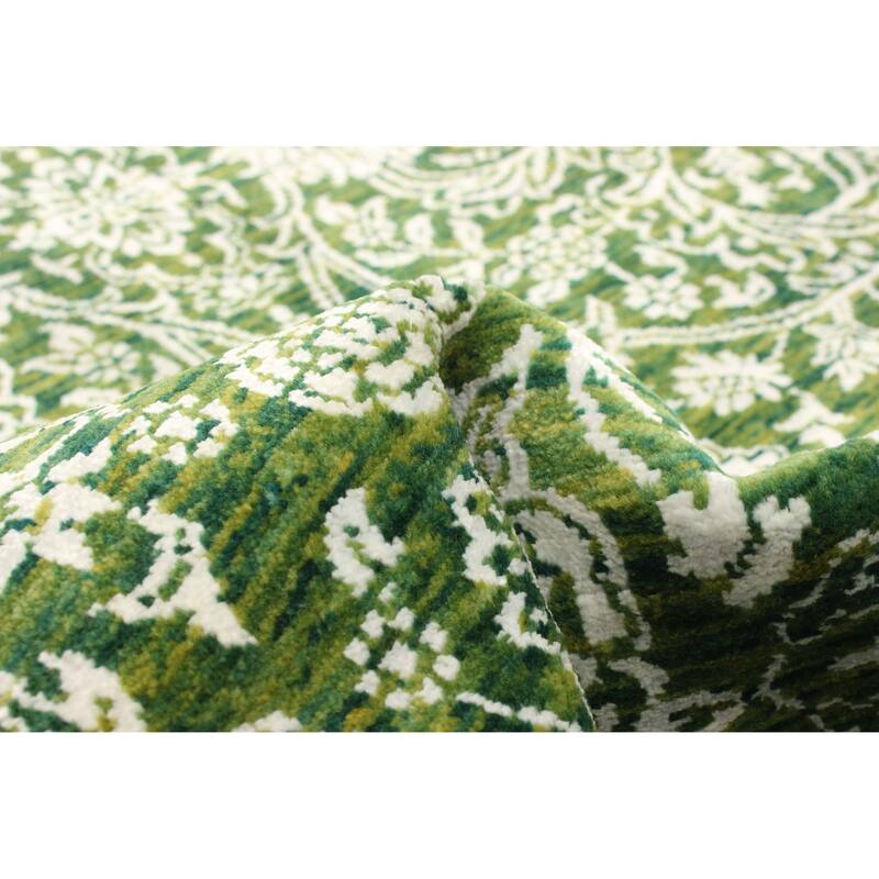 ECARPETGALLERY Hand-knotted Heritage Green Silk, Wool Rug - 2' 6" x 12' 1"