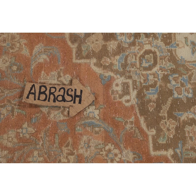 Orange Kashan Persian Vintage Area Rug Hand-Knotted Wool Carpet - 9'7"x 13'5"