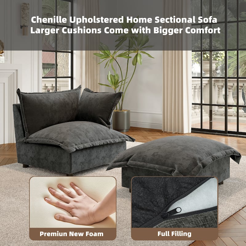 Modern Cloud Chaise Longue Accent Chair with Ottoman set