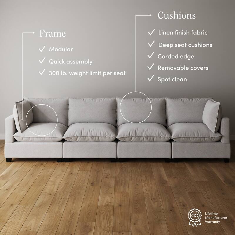 Chelsea Modern Cloud Modular Upholstered Sofa with Deep Seat and Plush Cushions