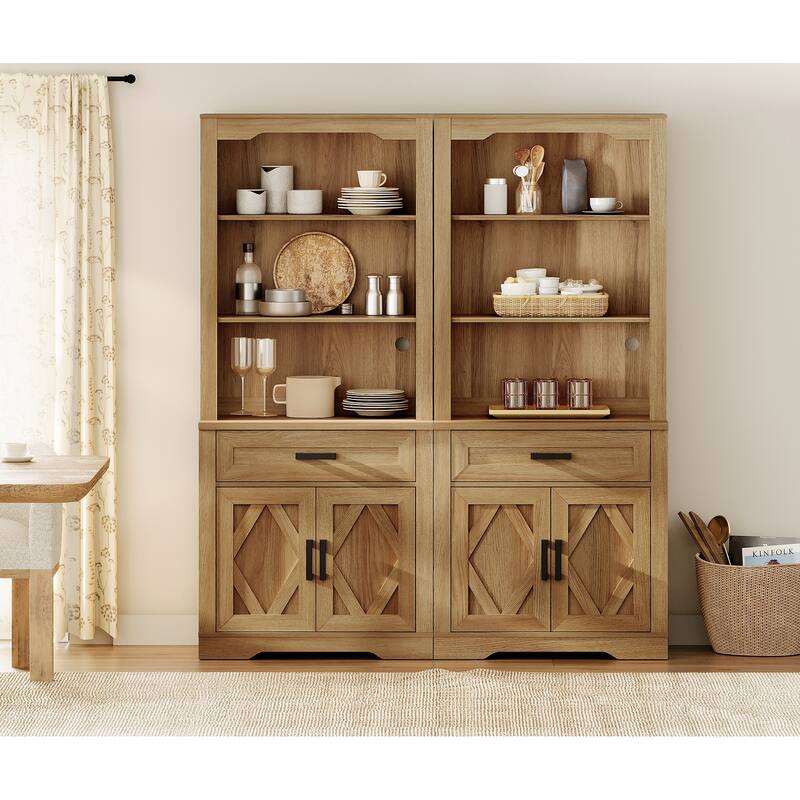 5 Tier Bookcase with Barn Door,73.3" Tall Open Storage Bookshelf