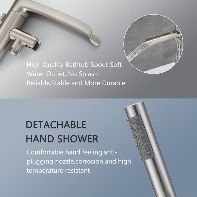 Single Handle Floor Mounted Freestanding Waterfall Tub Filler with Handheld Shower