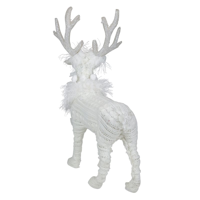 13.5" White Cable Knit Standing Reindeer Christmas Figure