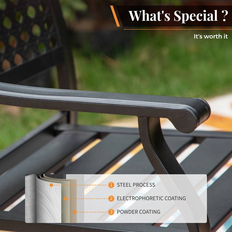 7-Piece Patio E-coating Dining Set of 6 Stackable Chairs & 1 Metal Dining Table