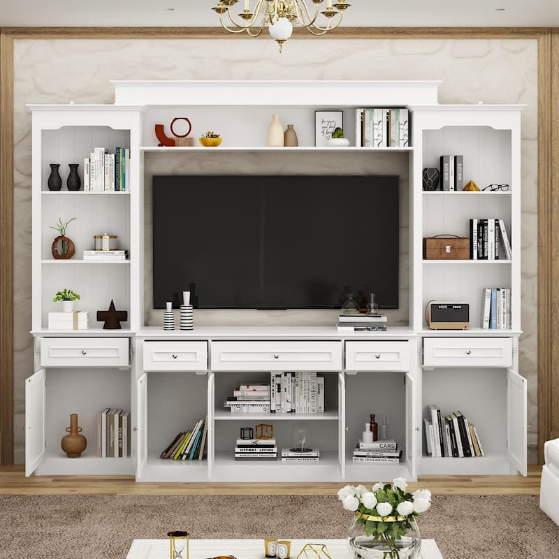 Media Wall Unit w/Spacious Storage White TV Stand Wall Storage Combo