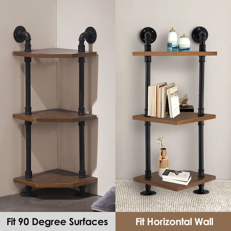 Ivinta Industrial Wall Mount Pipe Shelves 3/4/5-Tier Solid Wood Corner Shelf