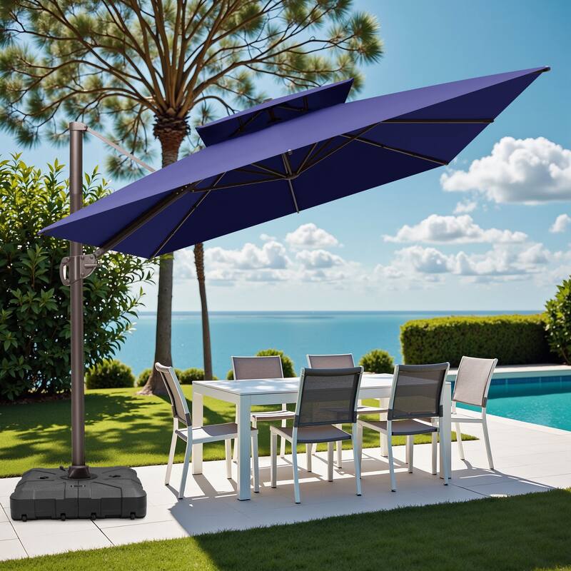 9 x 12 FT Outdoor Patio Double Top Rectangular Cantilever Umbrella with Wheel Base