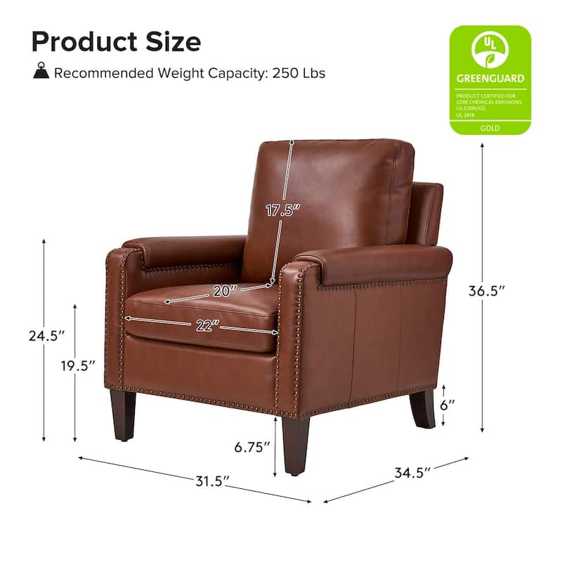 Kunz Transitional Genuine Leather Armchair with Removable Cushion and Nailhead Trims Set of 2 by HULALA HOME