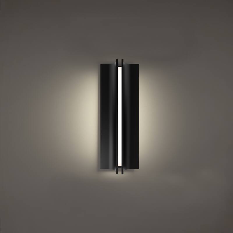 Strait 16in LED Outdoor Wall Light Selectable CCT 2700-3000-3500-4000K set to 2700K in Black