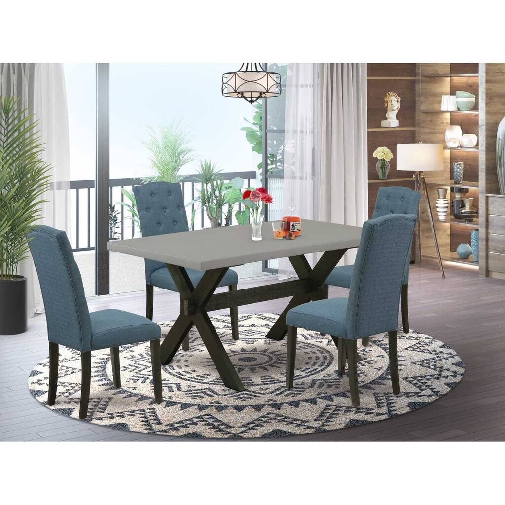 HomeStock 5-Piece Natural Oak Finish Solid Wood Top Dining table with 4 Chairs