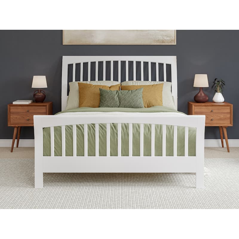 Solid Wood Low Profile Bed - White Platform Bed with Footboard & Sleigh Headboard - Mattress Support