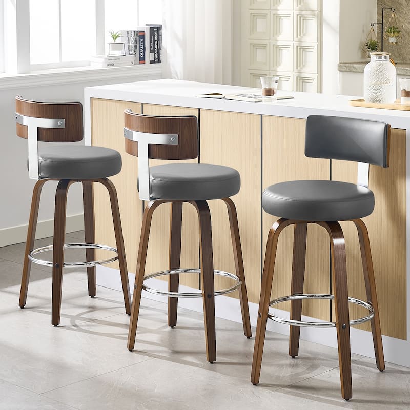 Upholstered Wood Swivel Bar/ Counter Stools, Set of 3 - Grey - Bar Height