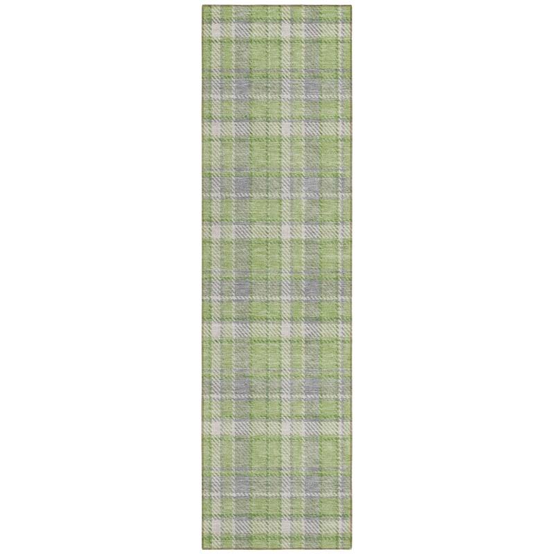 Machine Washable Indoor/ Outdoor Traditional Plaid Chantille Rug