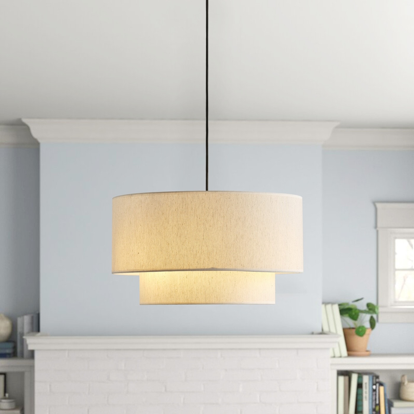 White linen drum pendant light on sale