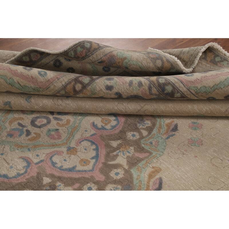 Hand Knotted Oriental 100% Wool Carpet Traditional Floral Beige & Ivories Tabriz Area Rug - 12' 9'' X 9' 7''
