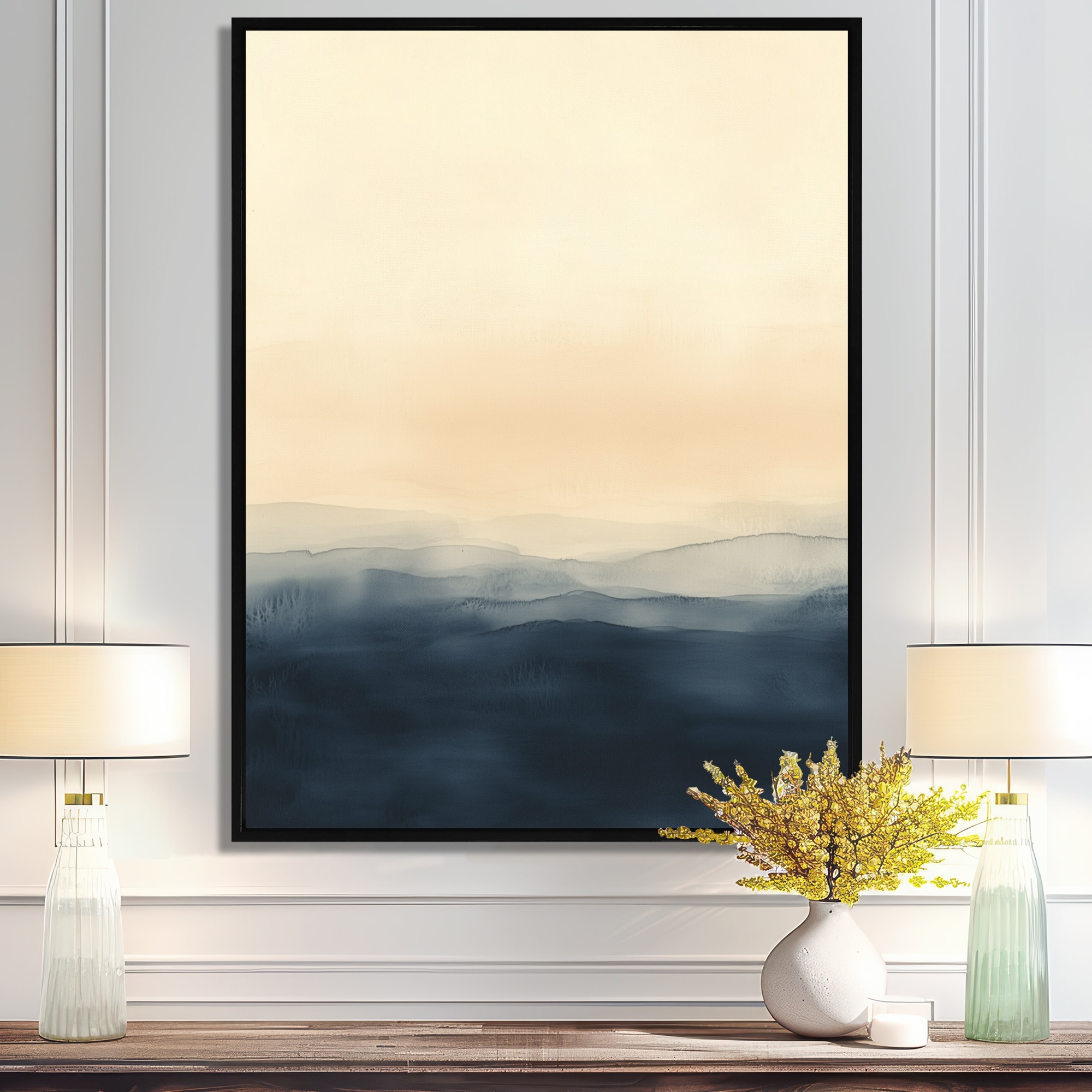 Designart Misty Blue Coastal Waves I - Ocean Framed Canvas Print