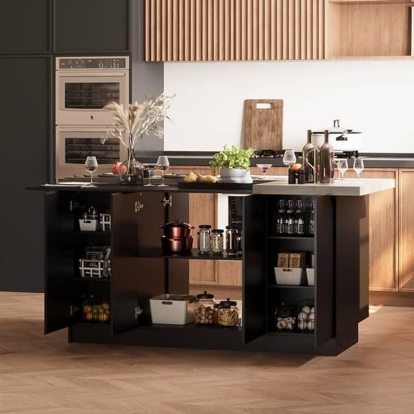 Double-Sided Kitchen Island Abundant Storage Breakfast Bar Table