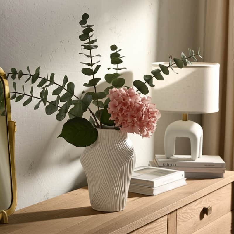 Ceramic Decorative Vase with Ribbed Texture Sculptural Hollow Design