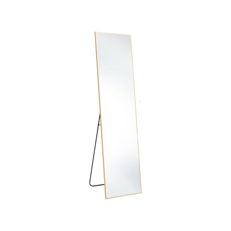 HomeRoots 59" Gold Metal Freestanding and Wall Mount Framed Full Length Mirror - 16.00 in. x 59.00 in. x 0.50 in.