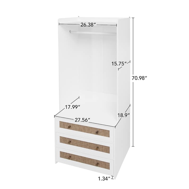 Wardrobe with 3 Drawers High Wardrobe Armoire With Rattan