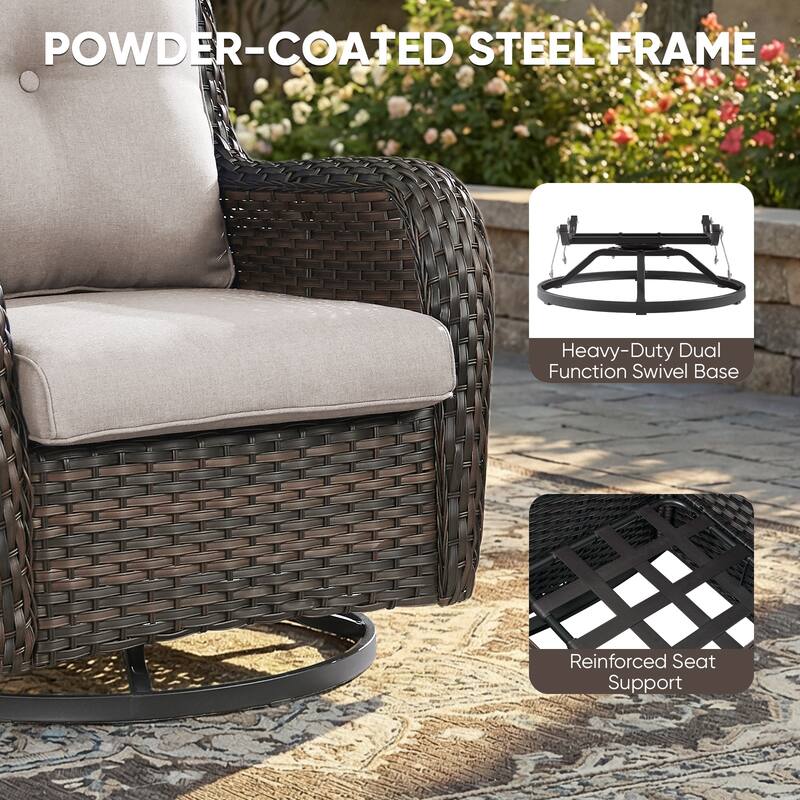 Pocassy Outdoor Wicker Glider Swivel Club Chairs (Set of 2) - Mix Grey