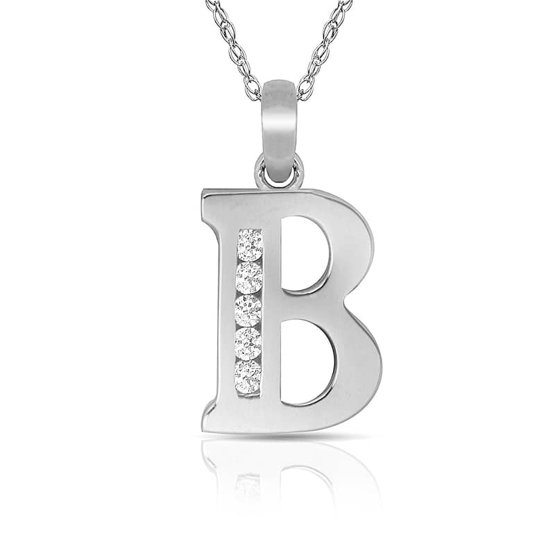 Curata 14k White Gold, 18" Small Channel-set (A-Z) Cubic Zirconia Initial Pendant Necklace