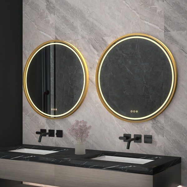 Smart Round LED Bathroom Mirror Light Frame Defogger Dimmable 3 Color On Sale Bed Bath Beyond 36131870