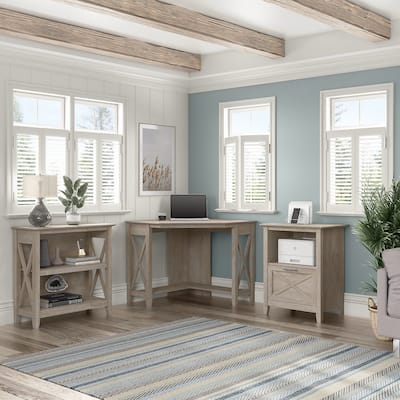 Key West Corner Desk with Bookcase and File Cabinet by Bush Furniture