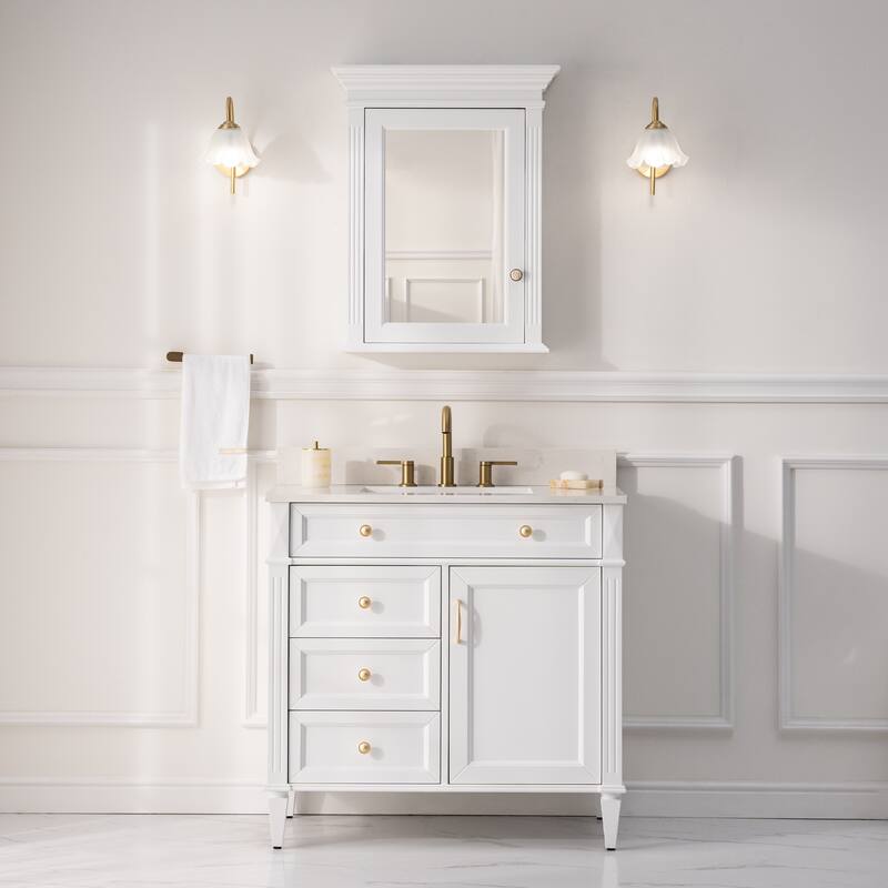 24"W X30"H Surface Mount Solid Wood Framed Medicine Cabinet With Mirror And Wooden Shelves