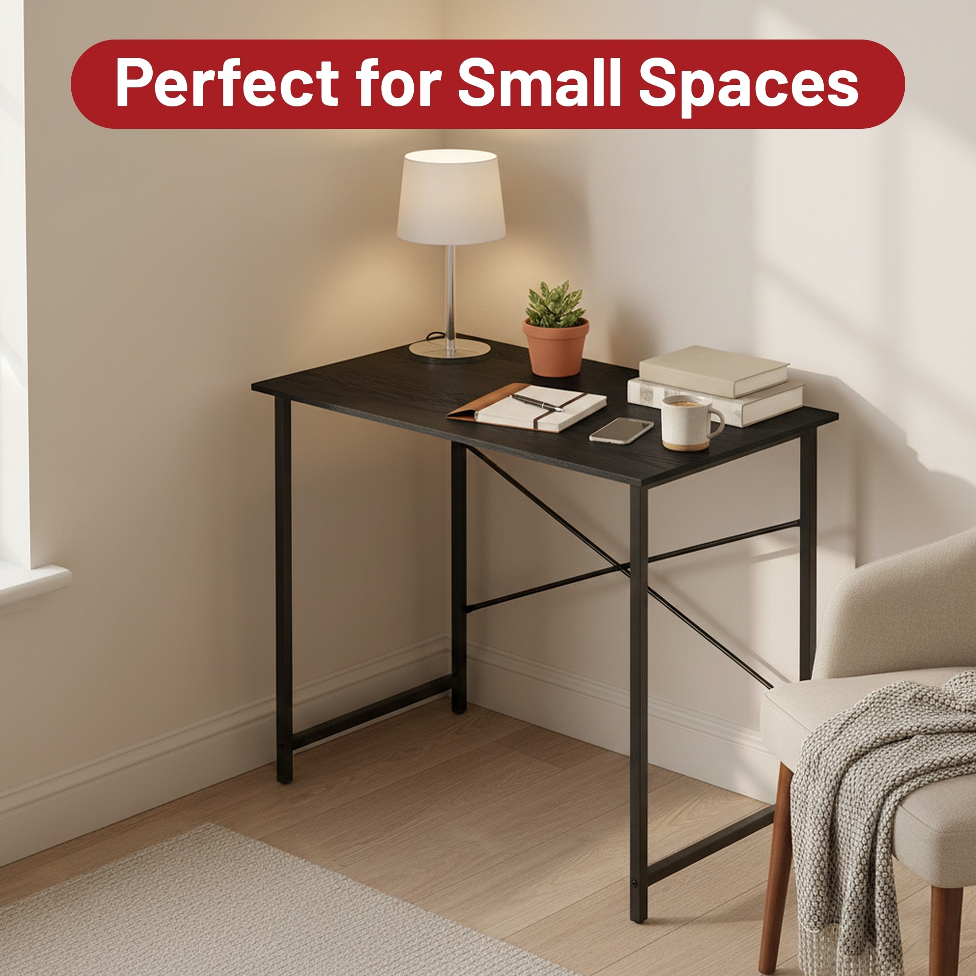 Small Computer Desk 31 inch, Home Office Student Study Table with X-Shaped Reinforcement Metal Frame for Bedroom