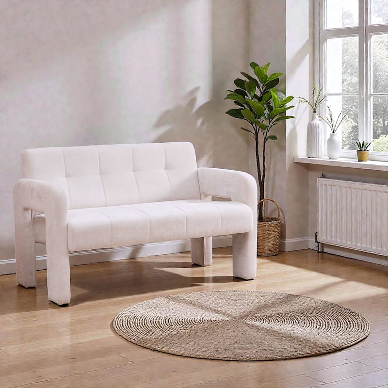 Modern Double Armchair Upholstered 2-Seater Sofa with Dual Armrests, Chenille Fabric Compact Couch for Living Room