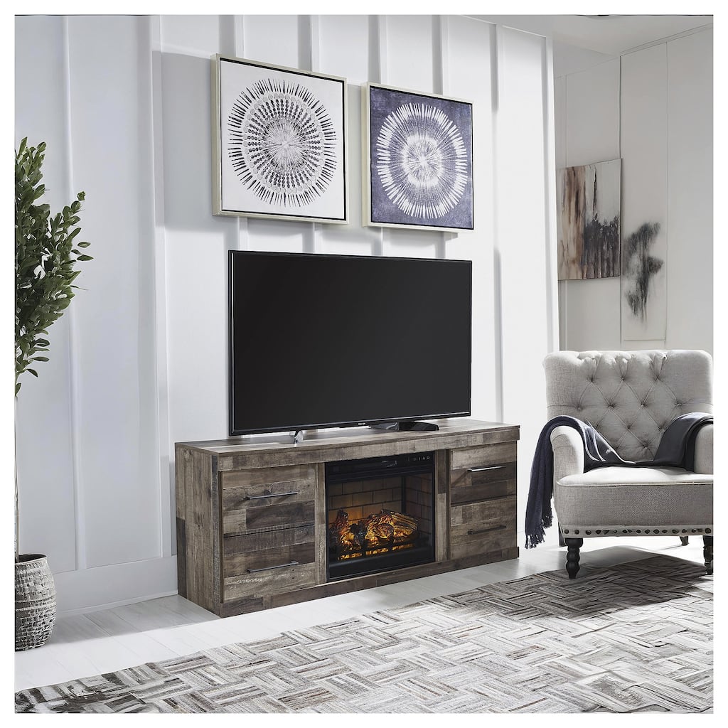 Signature Design by Ashley Derekson Multi Gray 60" TV Stand for TVs up to 69" with Electric Fireplace - 60"W x 15"D x 44.5"H