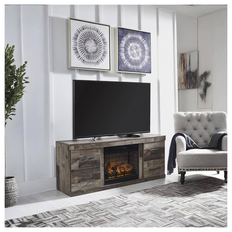 Signature Design by Ashley Derekson Multi Gray 60" TV Stand for TVs up to 69" with Electric Fireplace - 60"W x 15"D x 44.5"H