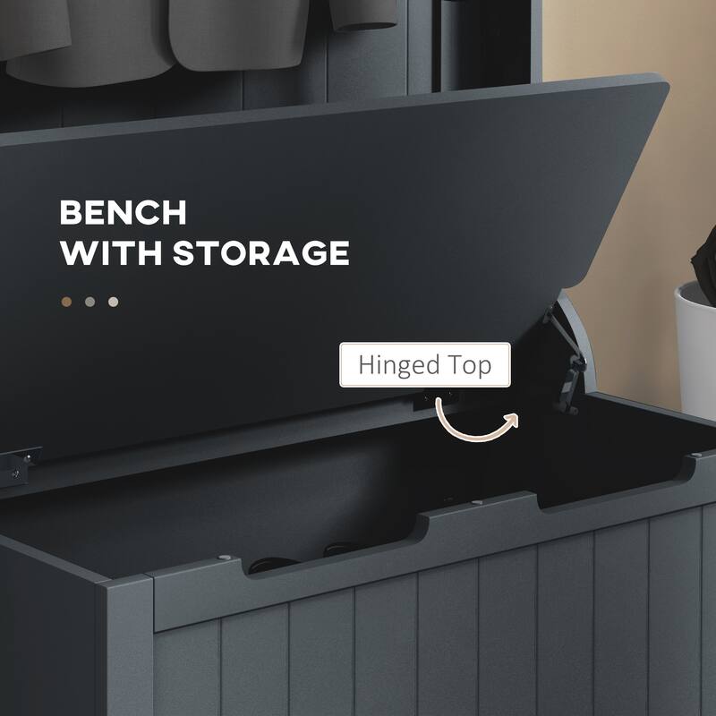 Multifunctional Hall Tree with Storage Bench, Coat Hooks & Shoe Storage MDF Wood Steel Hardware - 28.25" W x 15.5" D x 67" H