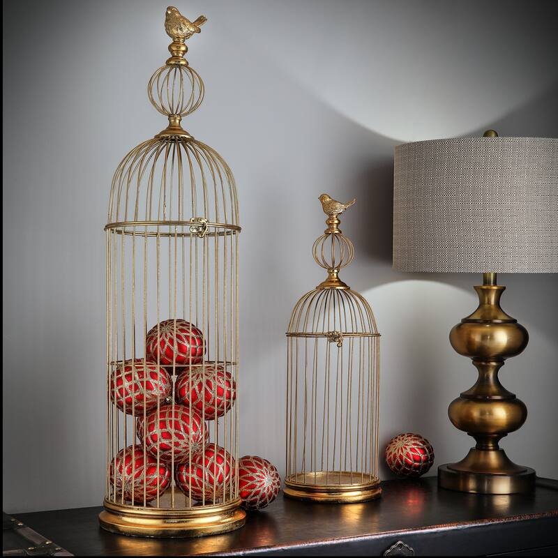 24-33.5" Metal And Resin Birdcage With Bird Set of 2