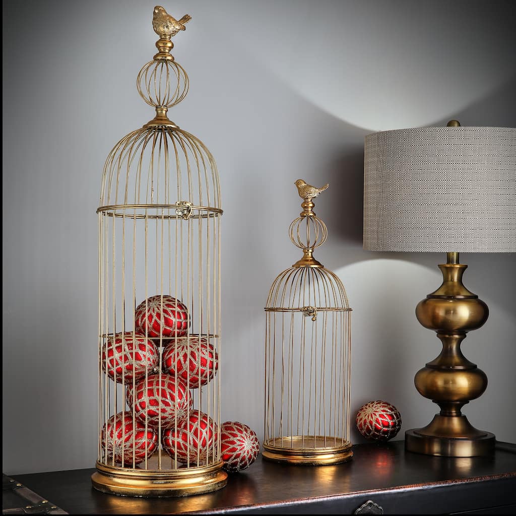 24-33.5" Metal And Resin Birdcage With Bird Set of 2